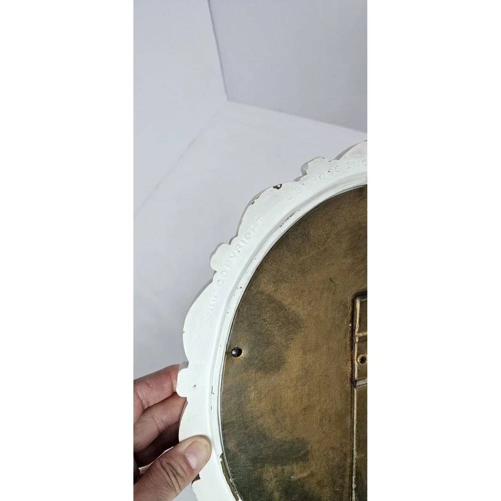 Vintage Syroco Oval Wall Mirror White‎ Floral Shabby Chic Cottage Decor USA 1943